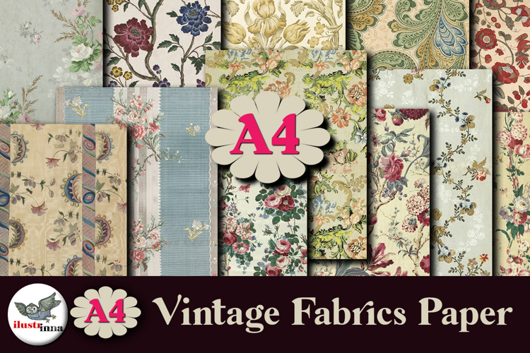 Vintage Floral Fabric Papers Pack 12 A4 JPG