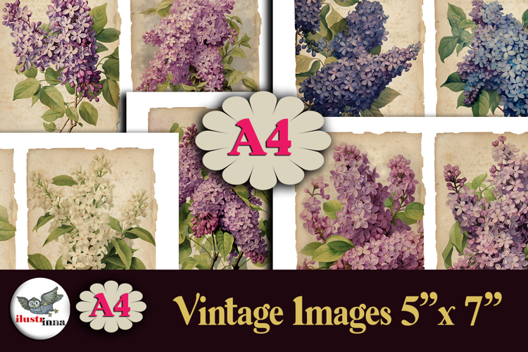 Vintage Lilac Flowers Printable Kit 5x7 A4