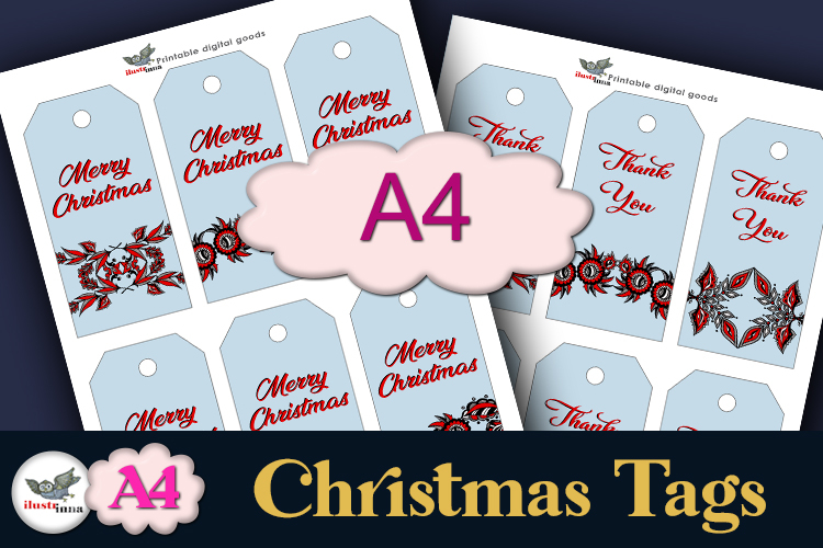 Merry Christmas Gift Tags Printable Set A4