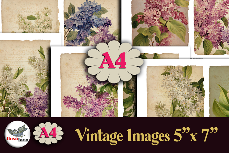 Vintage Lilac Flowers 5x7 Printable Kit A4