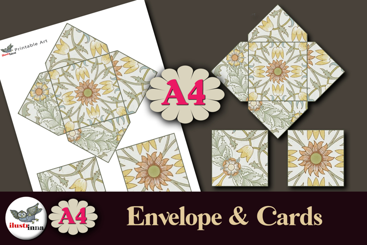 William Morris Silver Floral Cards   Envelope A4 Printable