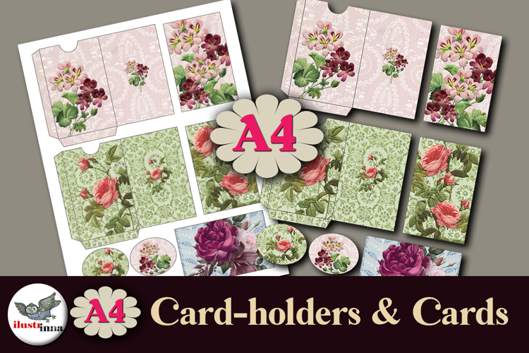Vintage Floral Card Holders & Cards Printable A4 Set