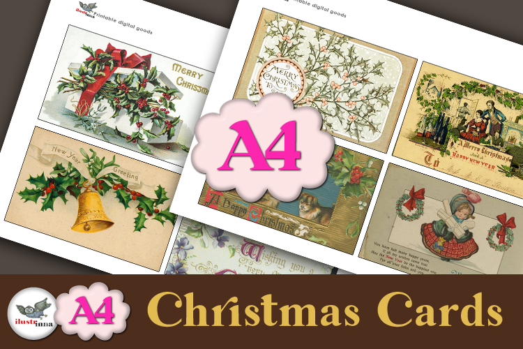 Victorian Christmas Cards Printable Kit A4