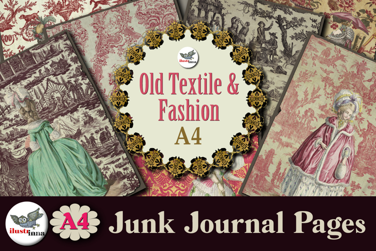 Vintage Textile & Fashion Junk Journal Pages A4 example image 1