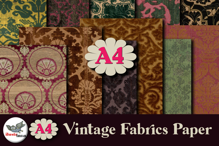 Vintage Damask Fabric Papers Pack 12 A4 JPG
