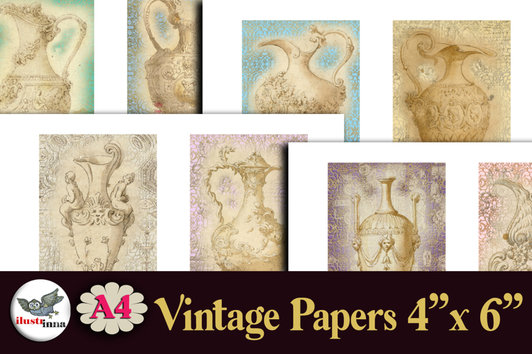 Vintage Vase Papers 4x6 Printable Junk Journal Set