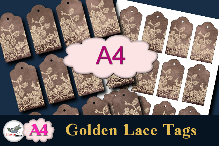Vintage Golden Lace Gift Tags Printable A4
