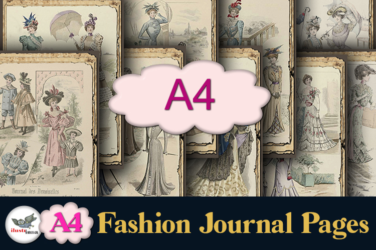 Vintage Fashion Journal Pages A4 Printable Set