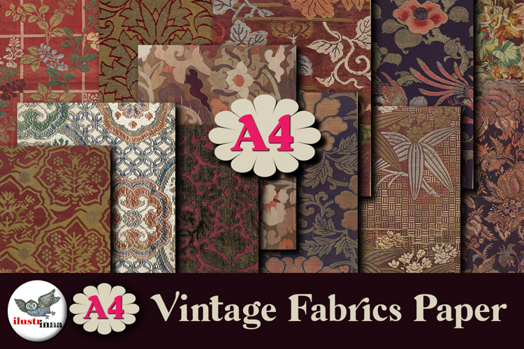 Vintage Fabric Digital Papers Set 12 A4 JPG