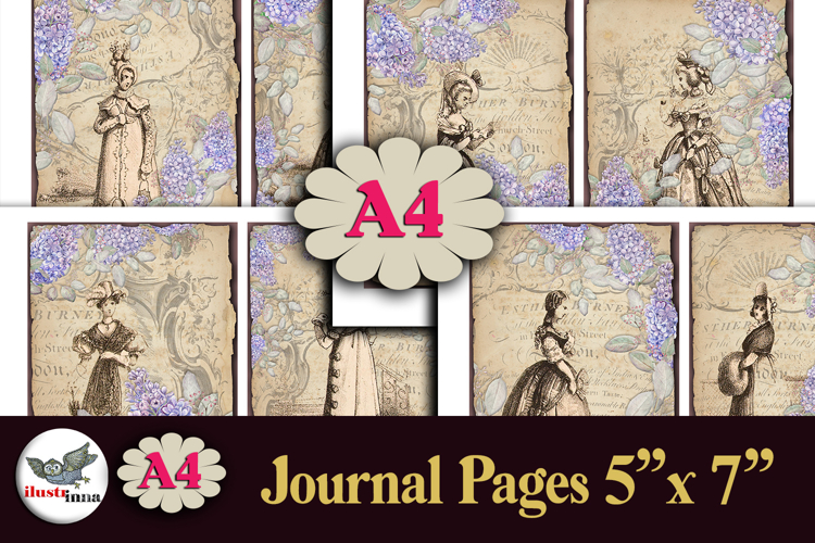 Vintage Fashion Ladies Lilac A4 Junk Journal Kit 5x7 pages