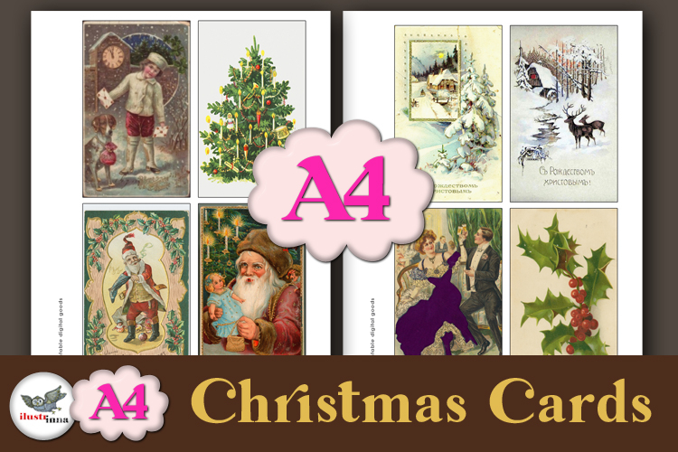 Vintage Christmas Cards Printable Kit A4