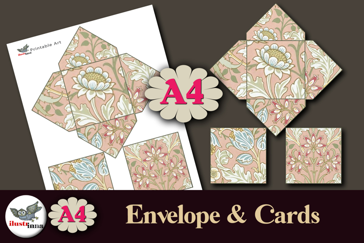 William Morris Peach Floral Cards & Square Envelope A4