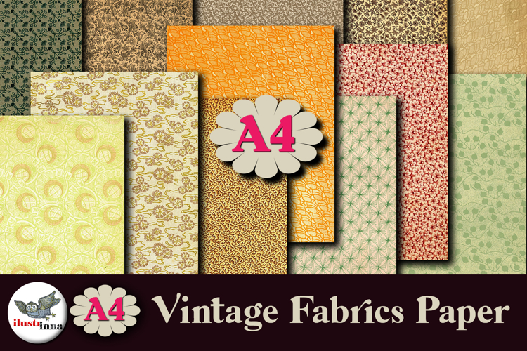 Vintage Fabric Digital Papers A4 Printable Set