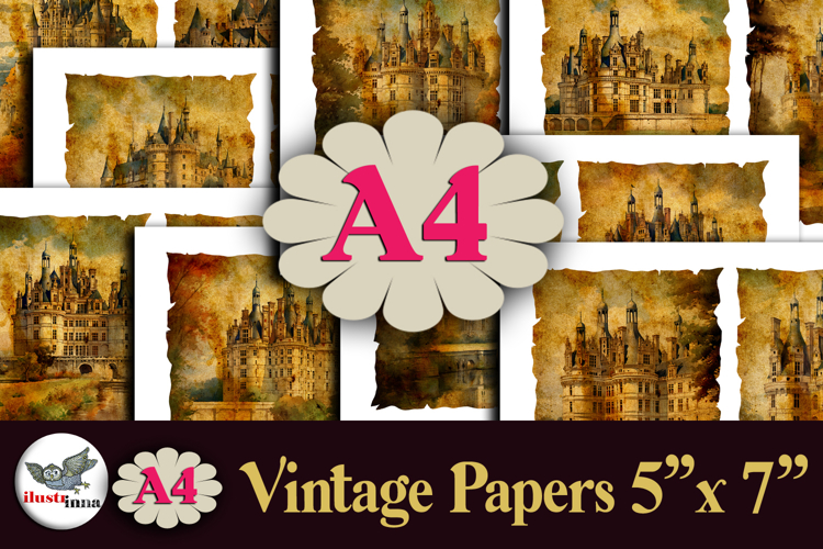 Vintage French Chateaux Papers Printable Kit A4