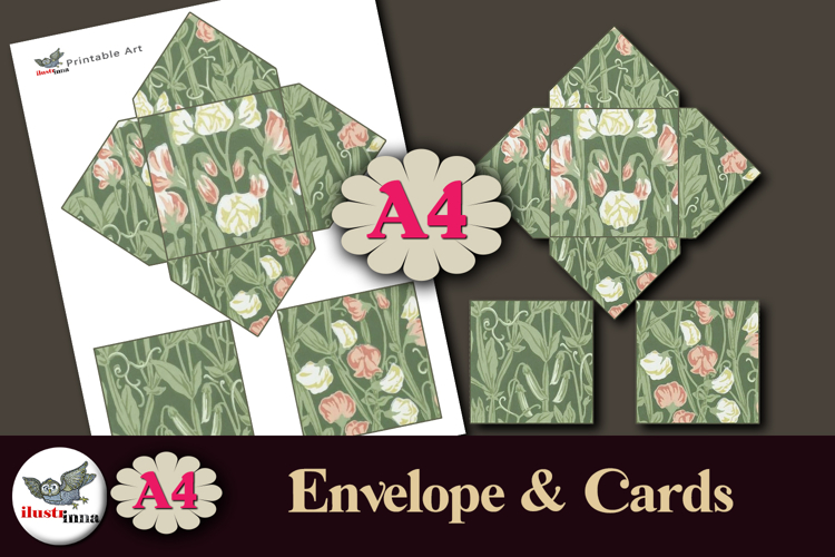 William Morris Green Cards   Square Envelope Printable A4