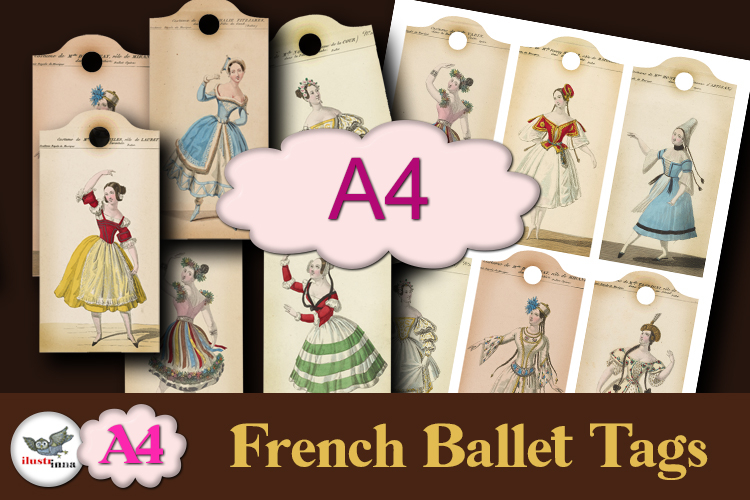 Vintage French Ballet Tags Printable A4 Set