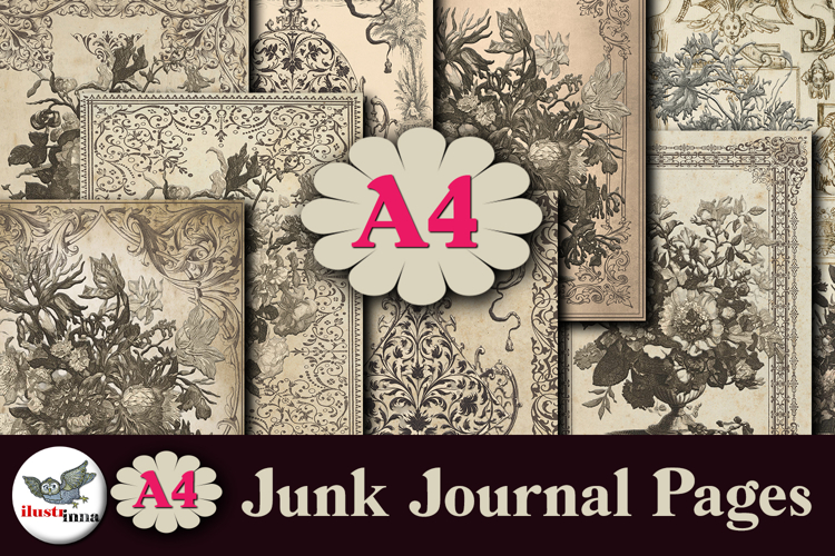 Vintage Floral Frames Junk Journal Pages Kit example image 1