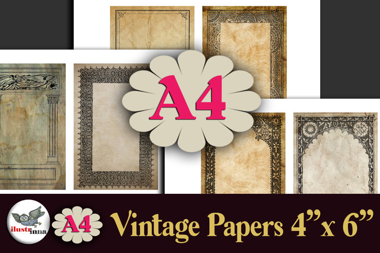 Vintage Frames Papers 4x6 Printable Ephemera Set example image 1