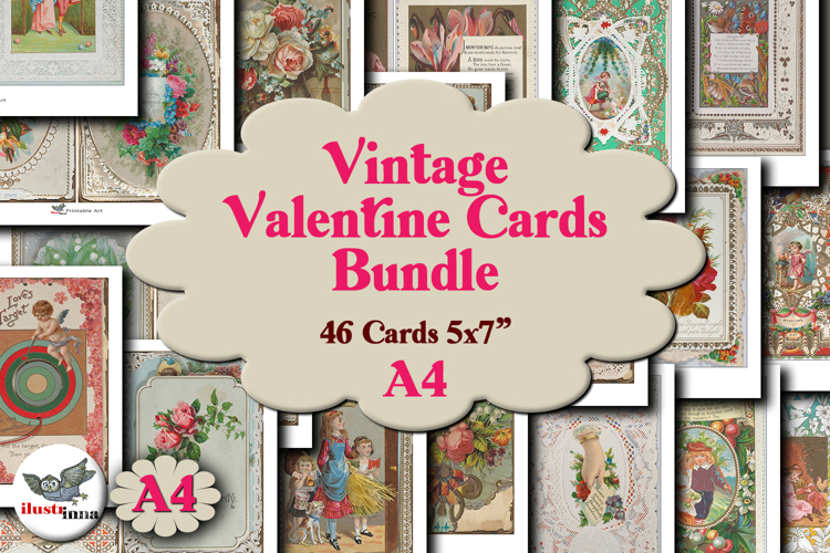 Vintage Valentine Cards Bundle 46 Printable 5x7 Cards