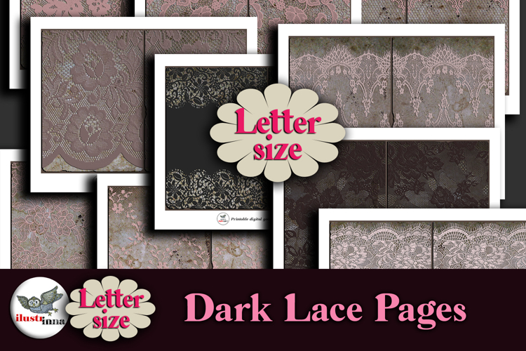 Dark Lace Junk Journal Pages Kit Letter Size
