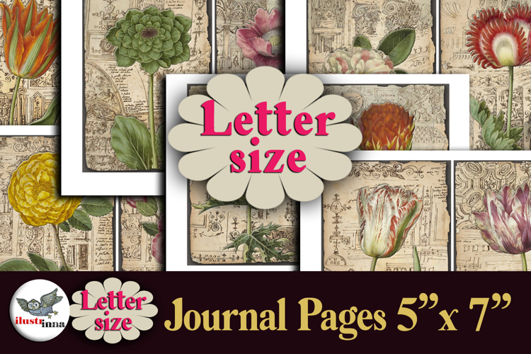 Vintage Botanical Journal Pages Printable Letter Kit