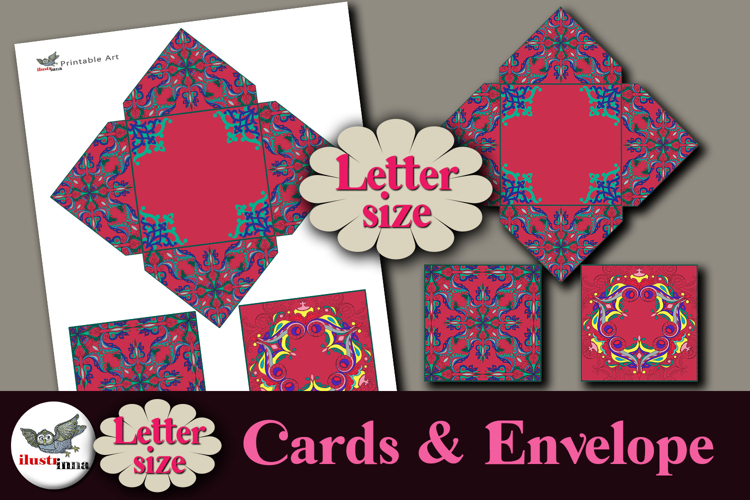 Red Ornamental Square Cards & Envelope Kit Letter
