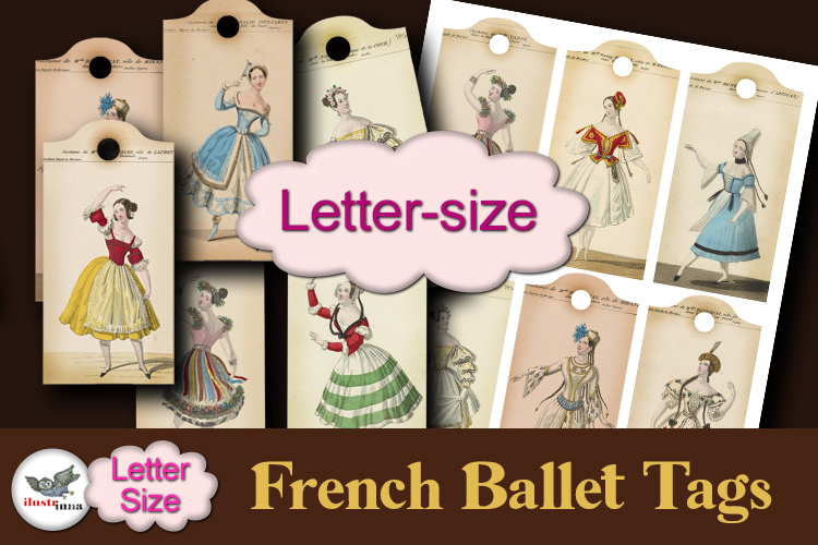 Vintage French Ballet Tags Printable Letter Size