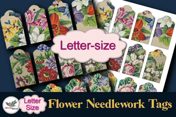 Vintage Floral Needlework Tags Letter Printable Set