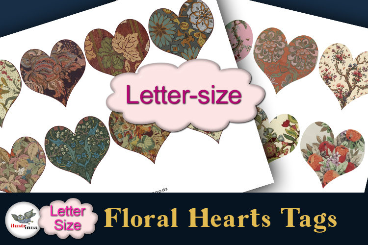 Vintage Floral Heart Tags Printable Letter Set