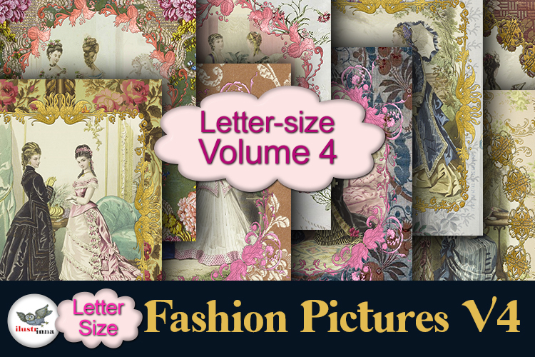 Vintage Fashion Junk Journal Pages Letter V4