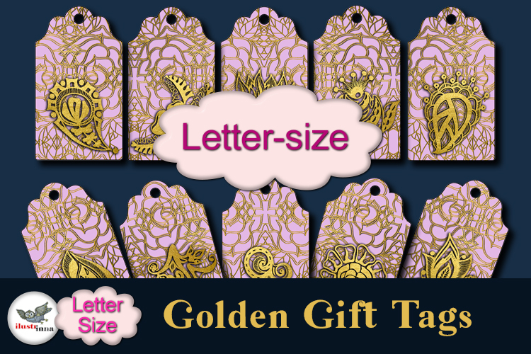 Gold Pattern Gift Tags Printable Letter Size Set