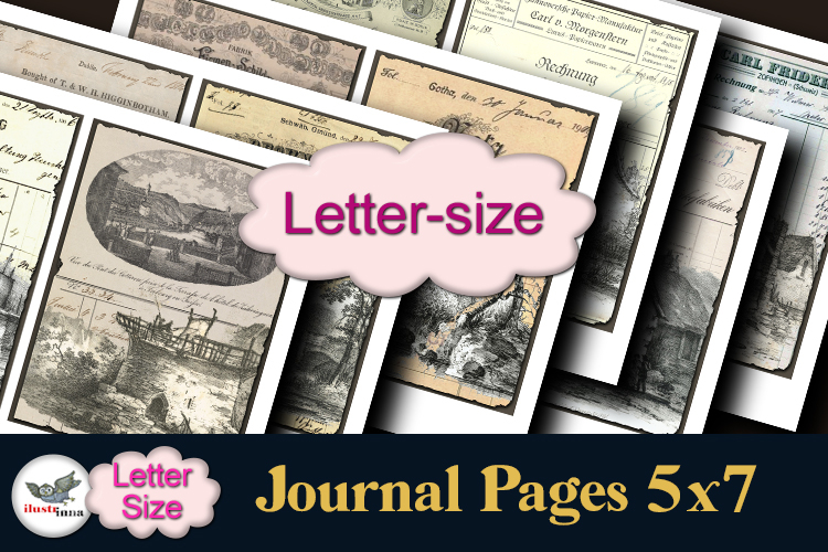 Vintage Invoice Landscapes Journal Pages Letter Set