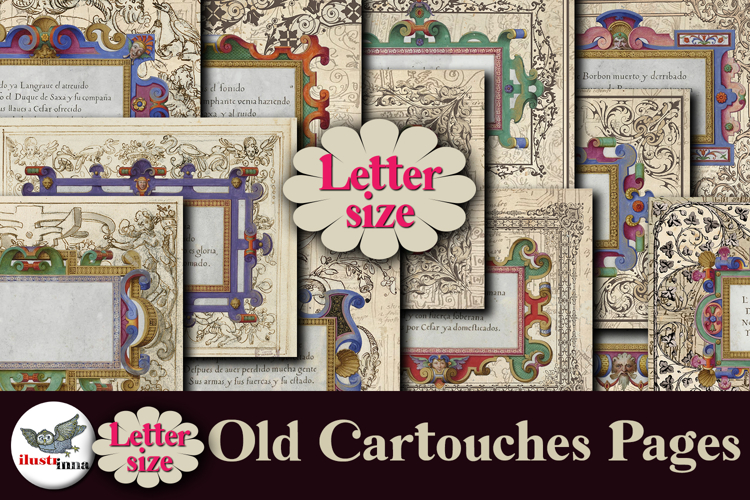 Vintage Cartouches Letter Size Digital Papers