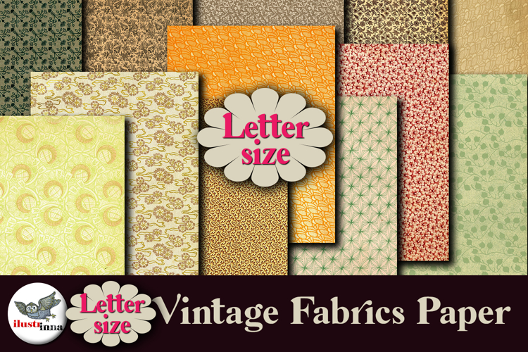 Vintage Fabric Digital Papers Letter Printable Pack