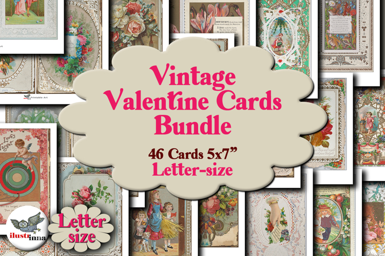 Vintage Valentine Cards Bundle 46 Printable Love Cards