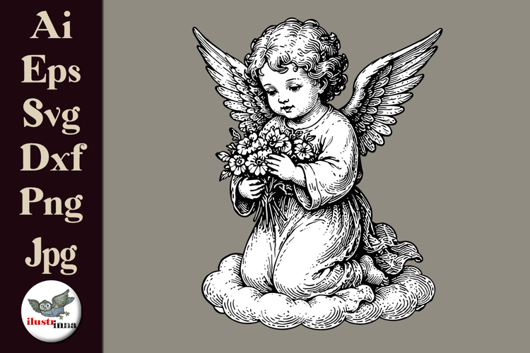 Vintage Angel with Flowers Clipart SVG Bundle