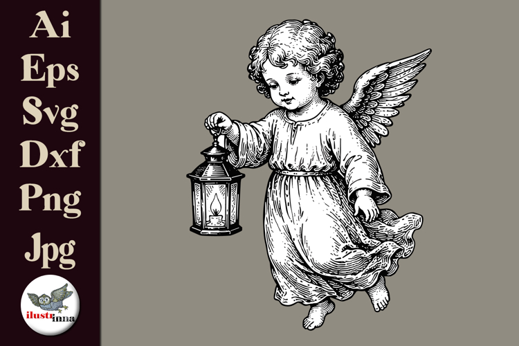 Vintage Angel with Lantern Clipart SVG Bundle