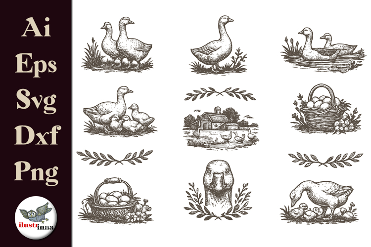 Vintage Goose Clipart Bundle SVG PNG AI EPS DXF