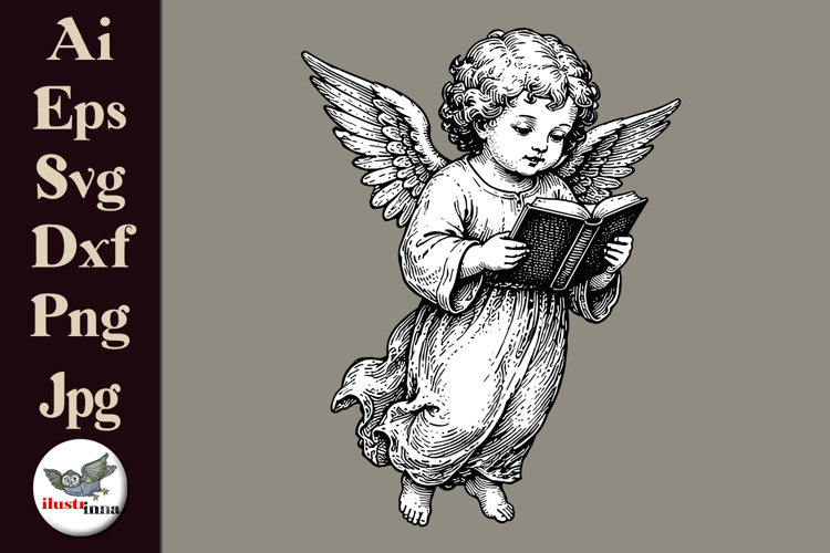 Vintage Reading Angel Clipart SVG Bundle