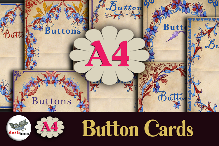 Vintage Floral Button Cards Printable Kit A4