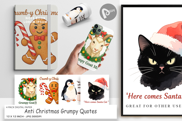 Digital Paper Anti Christmas Grumpy Quotes