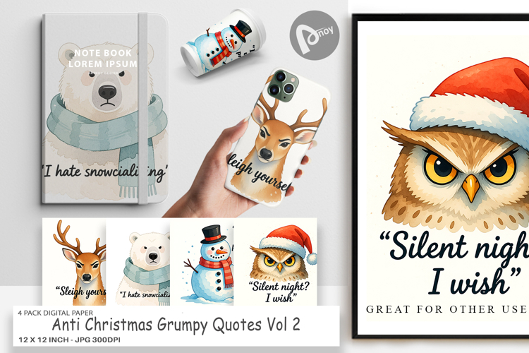 Digital Paper Anti Christmas Grumpy Quotes