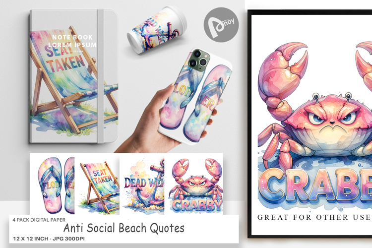 Anti Social Beach Quotes Digital Paper
