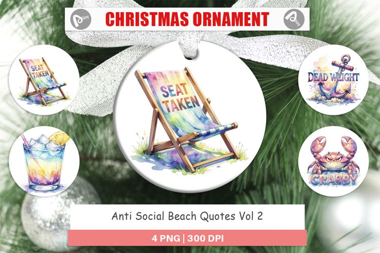 Anti Social Beach Quotes Ornament