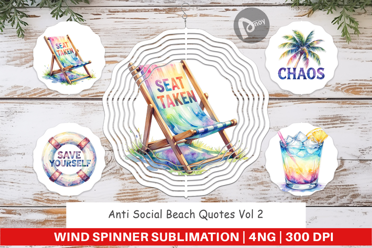 Anti Social Beach Quotes Wind Spinner