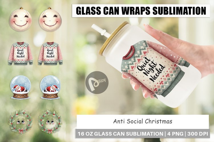 Glass Can Watercolor Anti Social Christmas