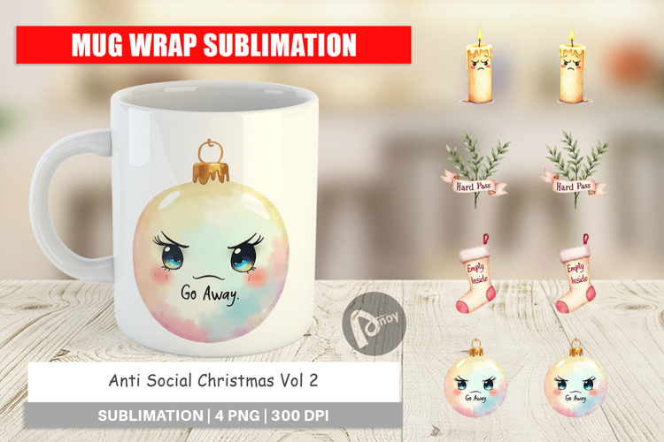 Mug Wrap Watercolor Anti Social Christmas