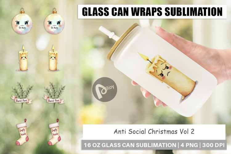Glass Can Watercolor Anti Social Christmas
