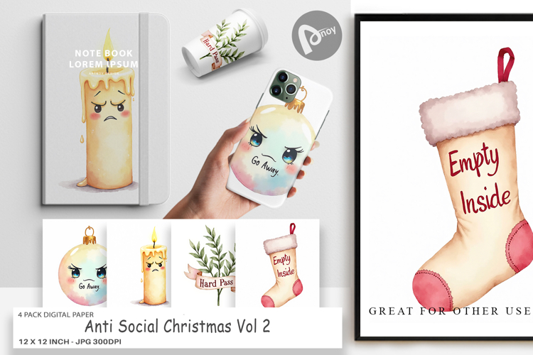 Digital Paper Watercolor Anti Social Christmas