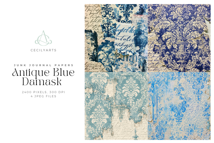Antique Blue Damask Digital Papers